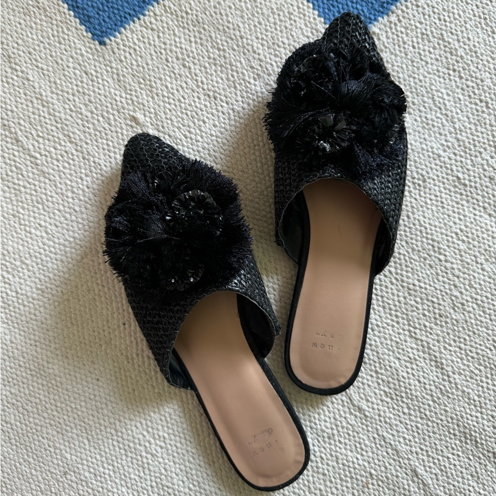 A New Day Black Raffia Mules